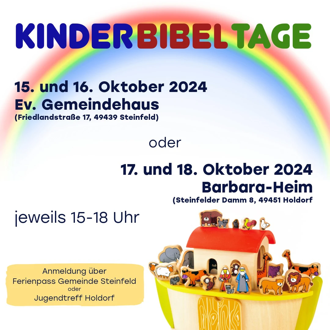 Werbebild für die Kinder Bibel Tage 2024. Neben den Informationen ist die Arche Noah abgebildet.